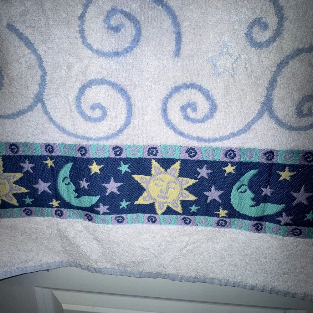 Vtg Jubilee Celestial Beach Towel 90's Y2K Sun Moon Star Embroidered 28x48